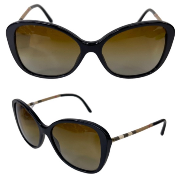 BURBERRY Signature Plaid Round Sunglasses NEW Black 57mm Rare - Picture 1 of 13